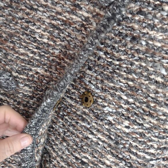 CAbi Grey Brown Sweater Jacket Mixed Tweed LS Double Breasted Hidden Snaps S - Picture 3 of 10